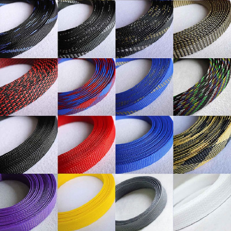 5M 16mm ปลอกหุ้มสายถัก PET แบบขยายได้แบบขยายได้ สายรัดหุ้มฉนวนความหนาแน่นสูง ปลอกหุ้มสายไฟฉนวน