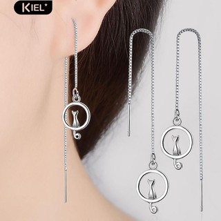 Kiel หูสายโซ่ตุ๊กตาแมวน่ารัก Dangle ต่างหู Long Earrings เลดี้