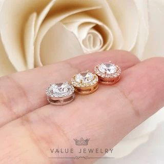 ต่างหูแป้น คริสตัลแท้ กลมล้อมเพชร ขนาดเล็ก มี3สี เลือกตามชอบ ตุ้มหู เครื่องประดับ ER1106 ER1028 ER1029 ValueJewelry