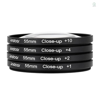 Andoer ชุดฟิลเตอร์โคลสอัพ มาโคร 55 มม. +1 +2 +4 +10 พร้อมกระเป๋า สําหรับ Nikon Canon Tamron Sigma Sony Alpha A200 A450 A300 Dslrs
