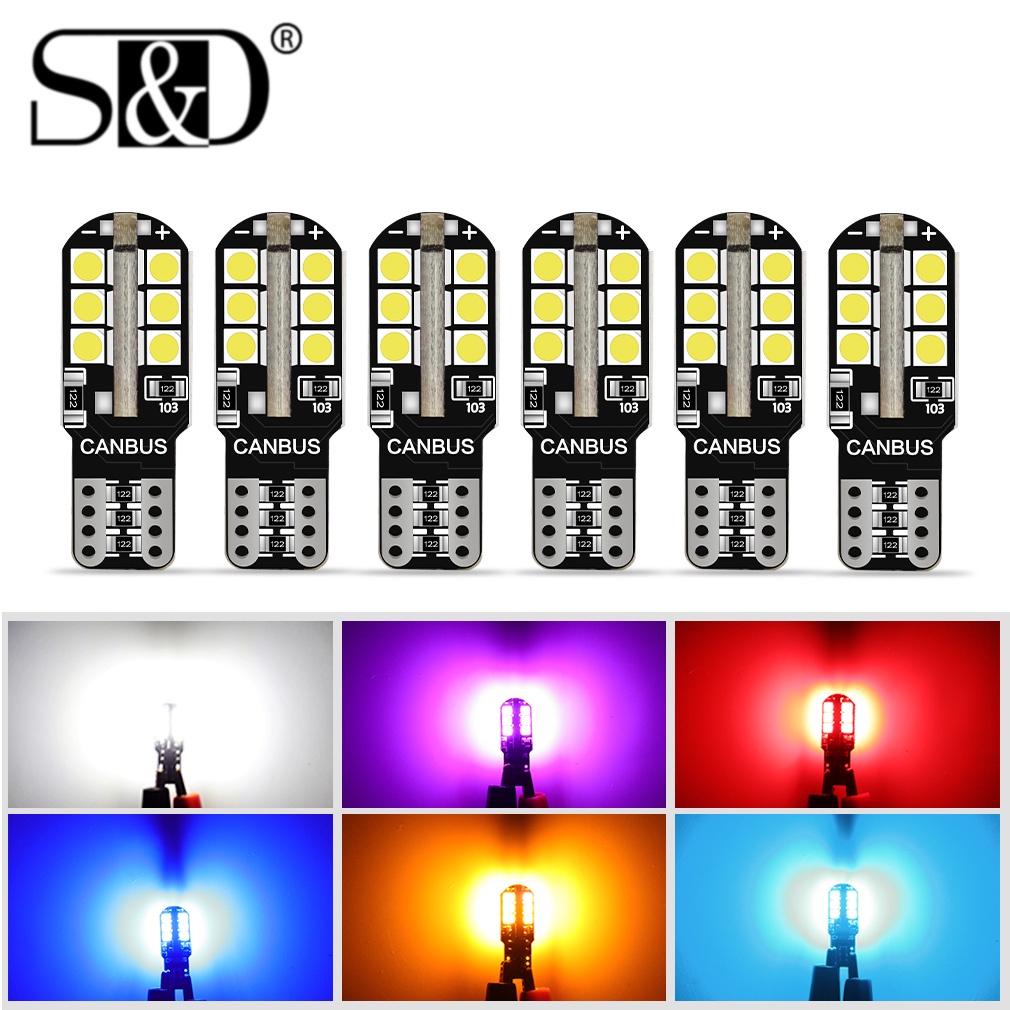 หลอดไฟ LED W5W LED T10 168 194 24SMD 12V 6000K สีขาว ฟ้า เหลือง แดง ชมพู สําหรับติดป้ายทะเบียนรถยนต์