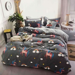 Sweet kip ผ้าปูที่นอนขนาด 3.5ฟุต, 5ฟุต, 6ฟุต พร้อมผ้านวมขนาด 180 x 220 เซ็นติเมตร รวม 6 ชิ้น ลายม้ายูนิคอน