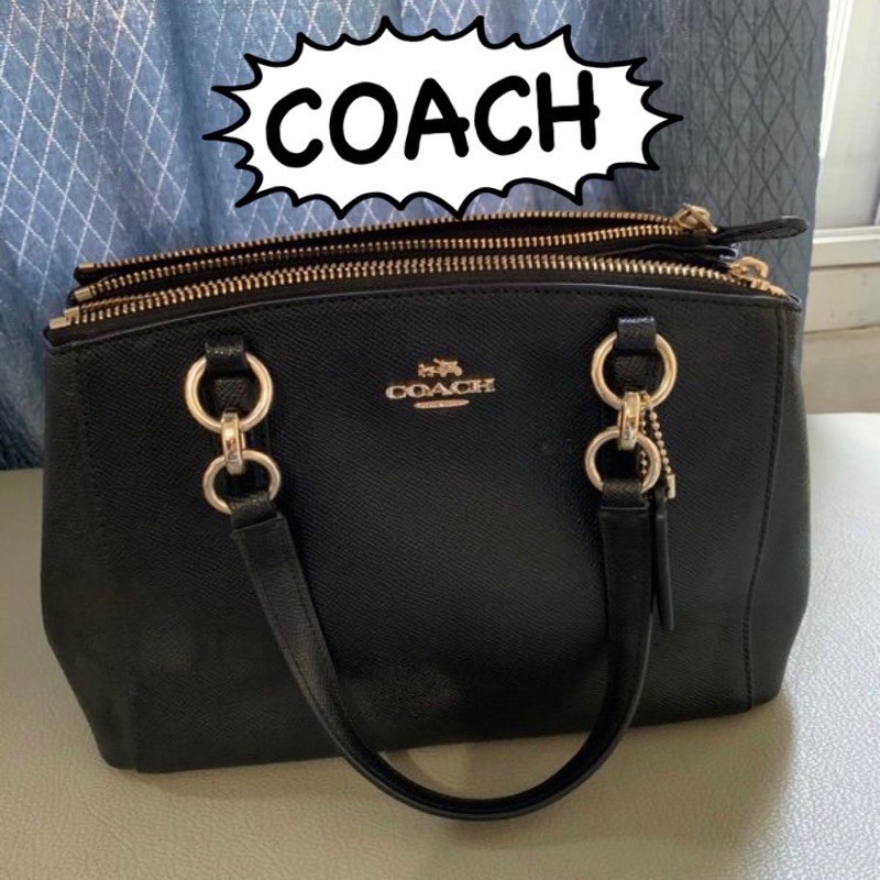 กระเป๋าถือหรือสะพาย Coach แท้จาก shop หนังสีดำ มีสายยาว
