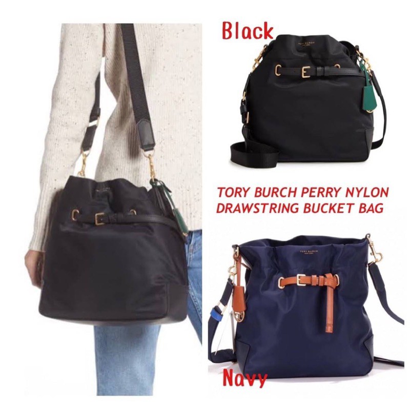 ? TORY BURCH PERRY NYLON DRAWSTRING BUCKET BAG | Shopee Thailand