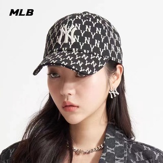 MLB (พร้อมส่ง) หมวกแก็ป JACQUARD MONOGRAM CURVED CAP หมวกMLB หมวกแก็ปNY ของแท้💯%