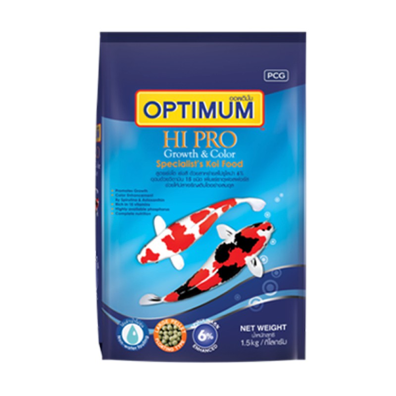 Optimum อาหารปลาคาร์ฟ ไฮโปร สาหร่าย 6% 1.5 Kg.