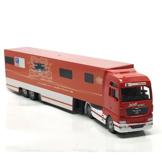 Majorette Truck - Man TGX + Peugeot 206 WRC Team Container - Red Color / Silver wheels /scale 1/87 (7.7") no Package