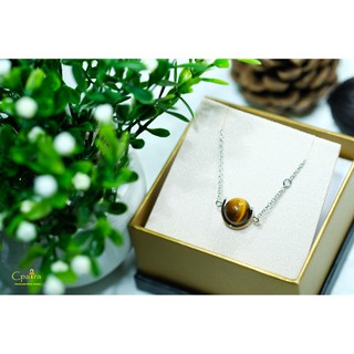 925 Sterling Silver necklace สร้อยคอเงินแท้ x Tiger eye 10 mm.