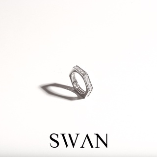 SWAN - Hexagon Pave Ring แหวนเงินแท้ ทรงเหลี่ยม ฝังเพชร cubic zirconia คิวบิกเซอร์โคเนีย