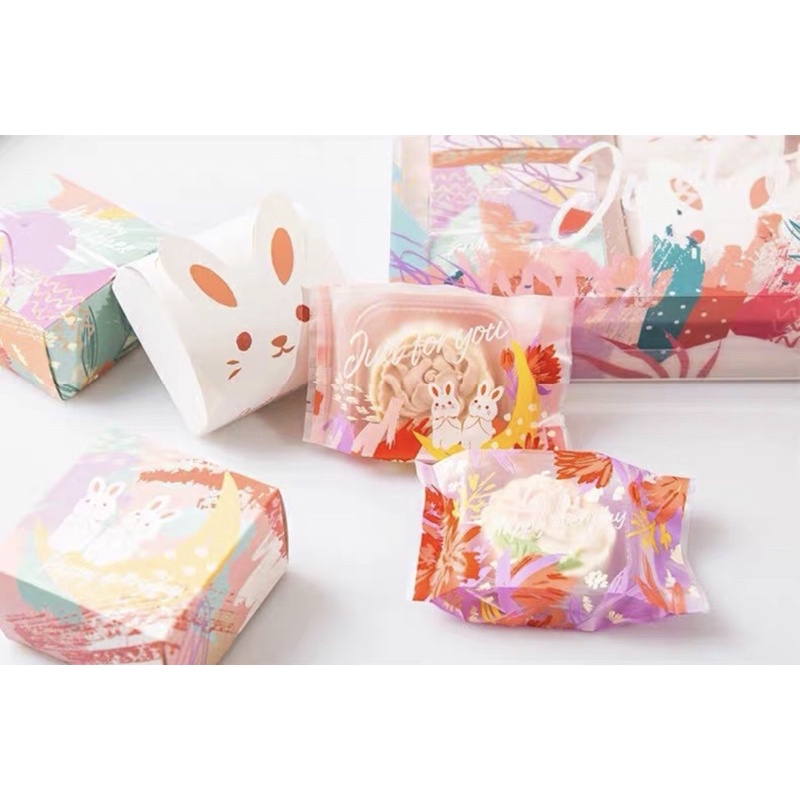 ZQ-33 (100 ชิ้น) Ins Design Rabbit OPP ถุงบรรจุภัณฑ์สําหรับคุกกี้ขนมไหว้พระจันทร์