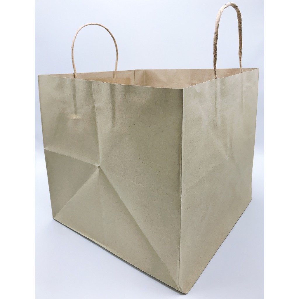 ถุงช้อปปิ้งหูเกลียว ใส่เค้ก2ปอนด์ สีน้ำตาล ขนาด25.5x27x24.5ซม. (แพค20ใบ) 2105