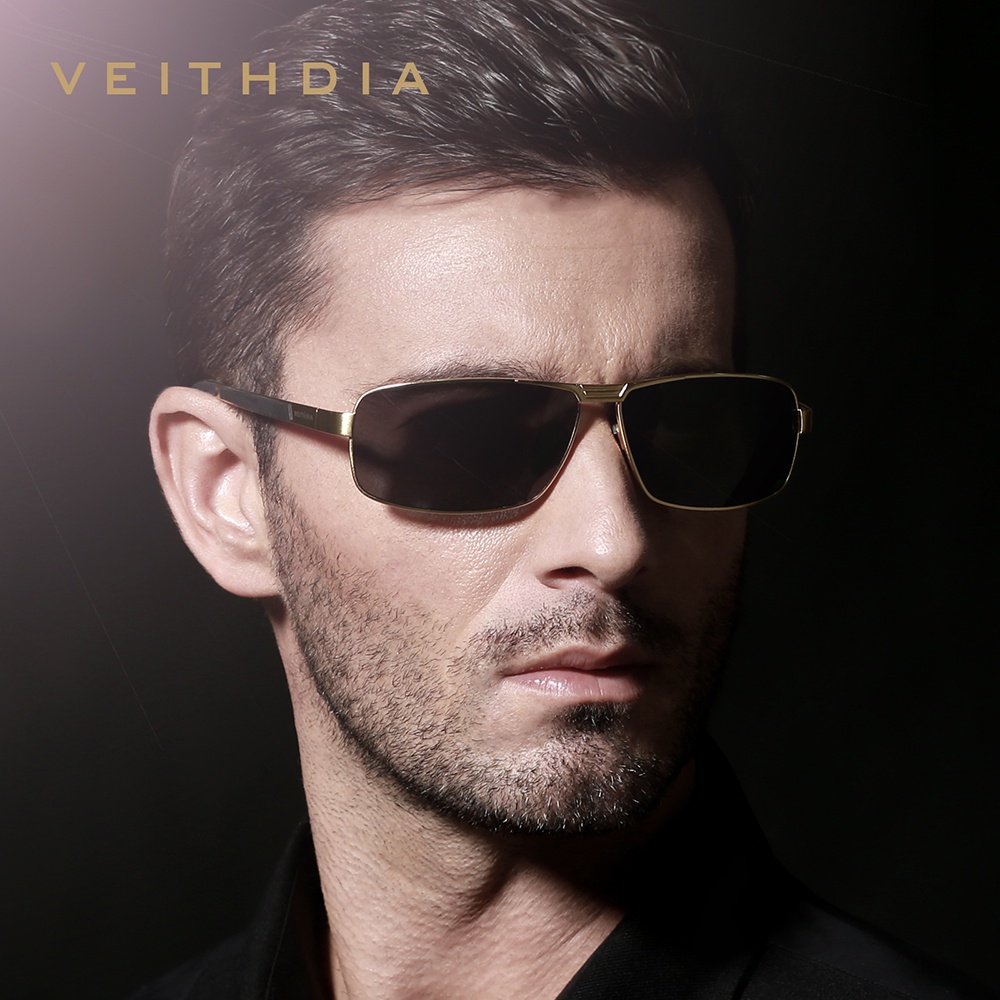 [พร้อมกล่อง] Veithdia 2490 แว่นตากันแดด เลนส์โพลาไรซ์ กรอบโลหะผสม ทรงสี่เหลี่ยมผืนผ้า คุณภาพสูง สไตล์วินเทจ เดินทาง กลางแจ้ง สําหรับผู้ชาย