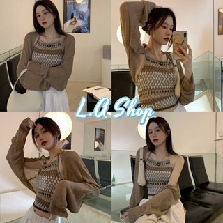 L.A Shop​-​พร้อมส่ง เสื้อไหมพรมคล้องคอลายโบฮีเมีย​นส์​สุดเท่มากๆ "54105"