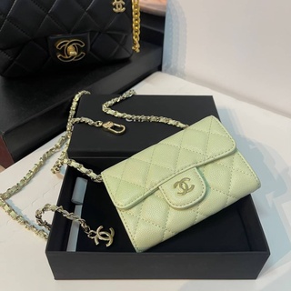 CHANEL MINI WALLET WITH CHAIN IN CAVEAR  ( สายยาว 105 ปรับได้ คนเอวเล็กก็ไส้ได้ ) 💛