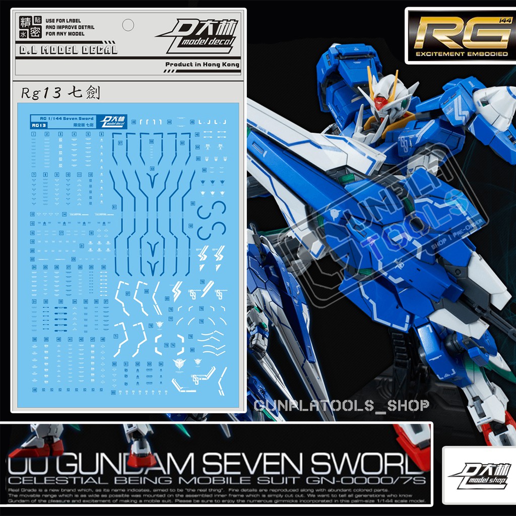 [ D.L Model ] Water decal RG13 ดีคอลน้ำสำหรับ GN-0000/7S 00 Gundam Seven Sword (RG 1/144) OO Gundam 7 Sword