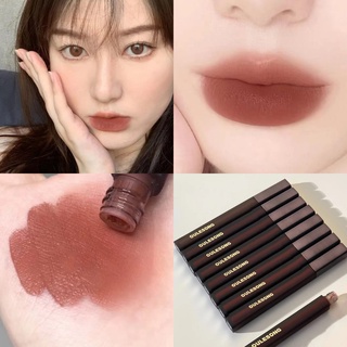 ลิปสติกลิปกลอสเนื้อMatte สีดํากํามะหยี่ให้ความชุ่มชื้นกันน้ํา