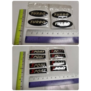 สติ๊กเกอร์ เทเรซิ่นนูน อย่างดี คำว่า TURBO , SPORT ติดรถ แต่งรถ sticker สวย เทอร์โบ สปอร์ต สี่เหลี่ยม วงรี