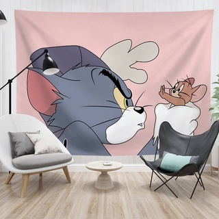 【Click】ผ้าแต่งห้องรูปแมว ผ้าติดผนังรูปแมว ผ้าพื้นหลังรูปtom and jerry  ผ้าตกแต่งห้องนอนสไตล์แท่ๆ 💕