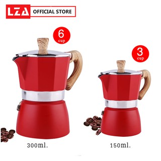 MOKA POT หม้อต้มกาแฟ  SKU K91 ขนาด 6 คัพ 300 ml. และ 3 คัพ 150 ml. สินค้าคุณภาพเกรดA ที่จับทนความร้อน