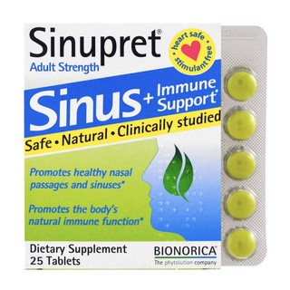 Bionorica, Sinupret, Sinus + Immune Support สำหรับผู้ใหญ่ 25 เม็ด ดูแลไซนัสอักเสบ และ ระบบทางเดินหายใจ เสริมภูมิคุ้มกัน