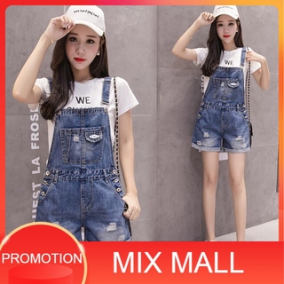 MixMall เอี้ยมกางเกงขาสั้น เอี้ยมยีนส์ขาสั้น ใส่สบายไม่รัด สายปรับระดับได้ Denim Jumpsuit Short Jeans （FL0-03）