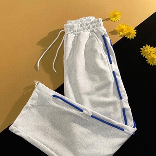 Hong Kong style trend all-match side drawstring design sports sweatpants men and women ins loose casual couple trousers