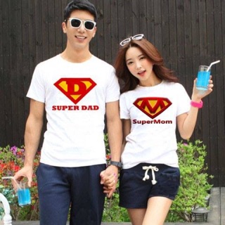 เสื้อครอบครัว พ่อแม่ ลาย supper MOM&amp;DAD สีขาว เนื้อผ้านุ่ม ใส่สบาย