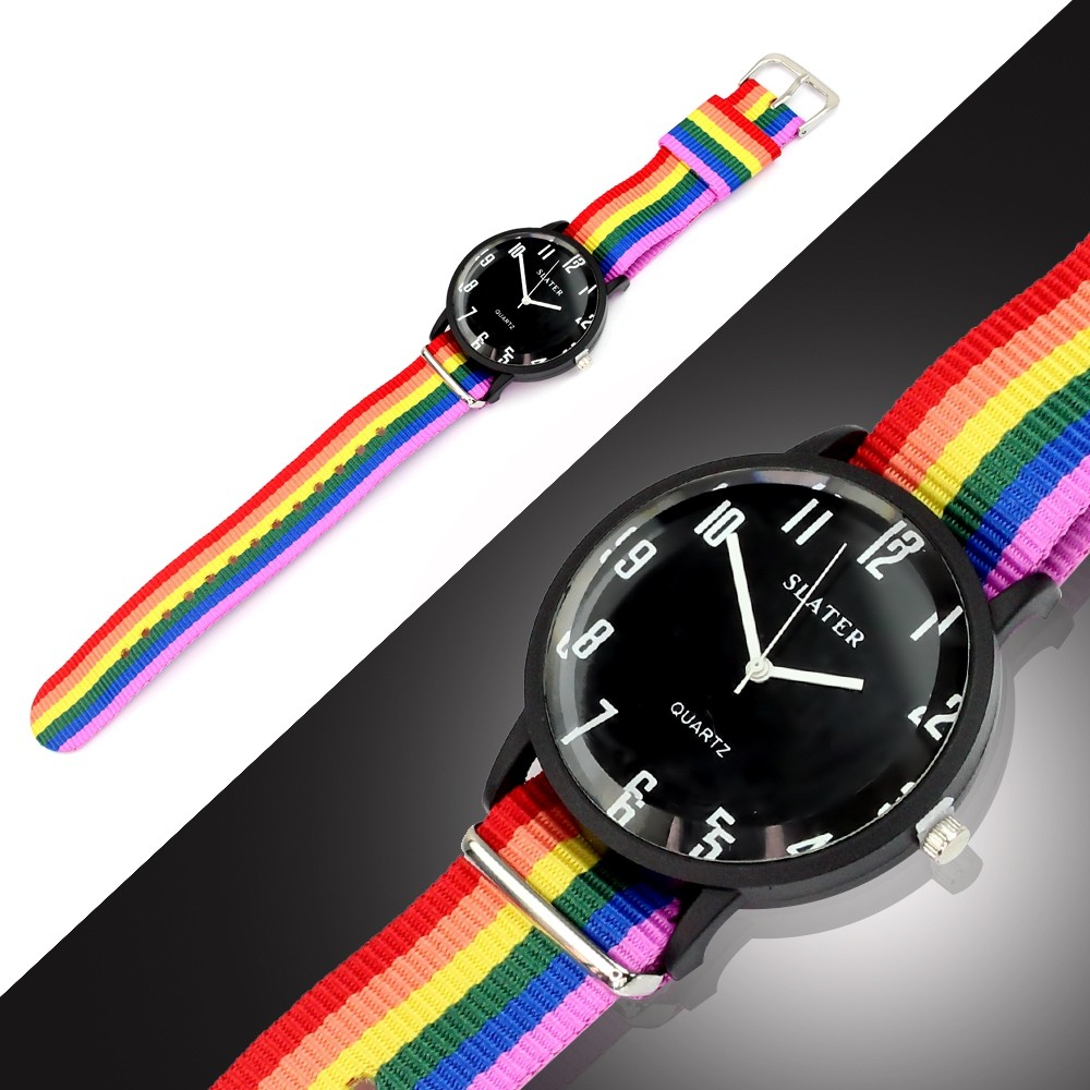 Telecorsa นาฬิกาข้อมือแฟชั่นสำหรับผู้ชาย (สีรุ้ง)  รุ่น Men-rainbow-cloth-durable-watch-resist-10m-00e-K2