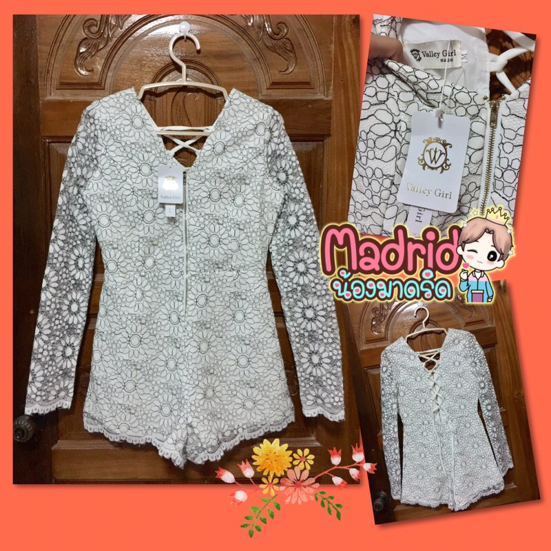 Jumpsuit : M จั๊มสูทขาสั้น งานป้าย Valley Girl