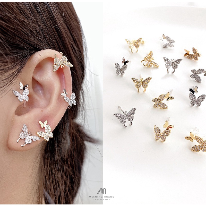 MeeningBrand EARCUFF ต่างหูหนีบ ลายผีเสื้อ BUTTERFLY สีเงินและสีทอง [09-0009-0014]