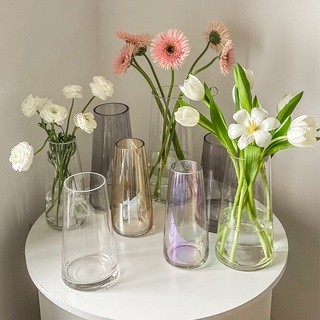 จัดส่งภายใน 24 ชั่วโมง แจกันแก้วสีแดง แจกันโปร่งใส สำหรับตกแ…