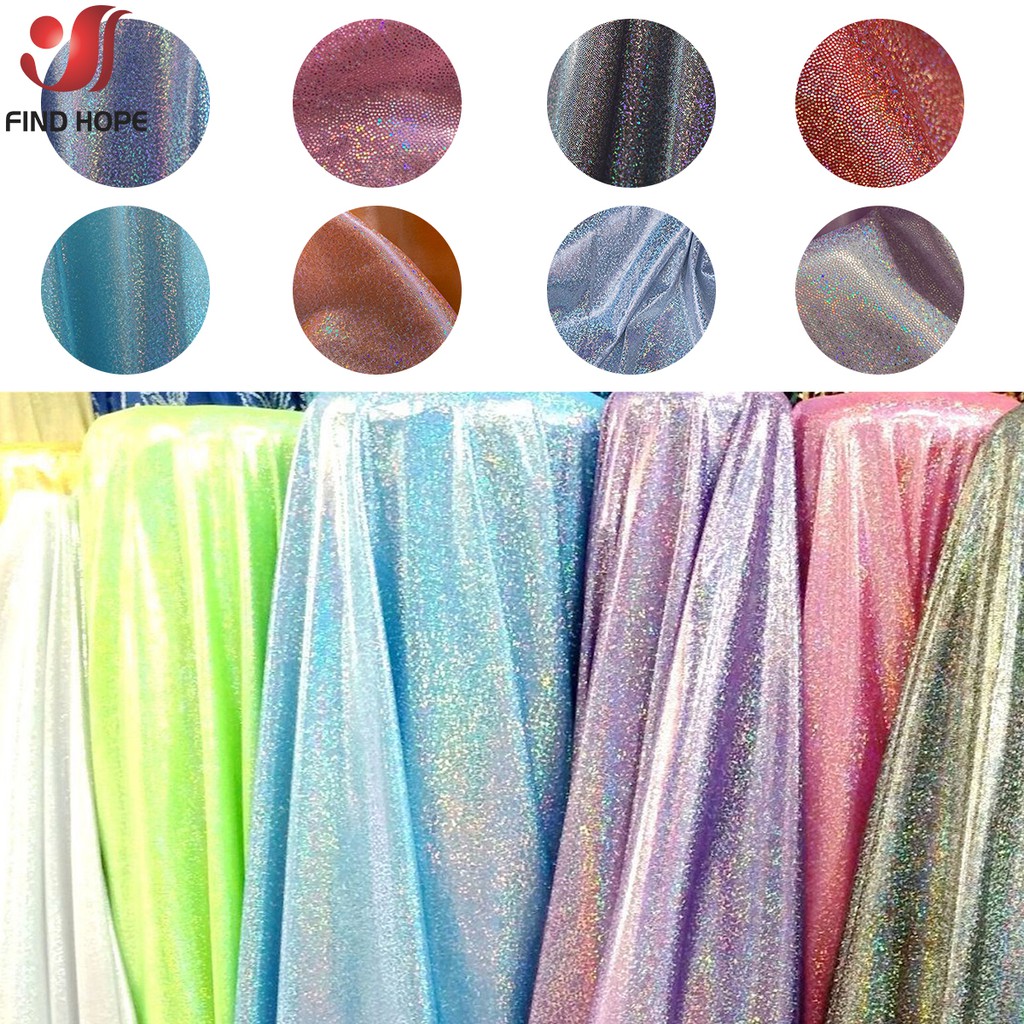Glitter เลเซอร์ผ้าโพลีเอสเตอร์ Iridescent ผ้าสําหรับ Weddin Party พื้นหลังตกแต่ง DIY ชุดวัสดุ