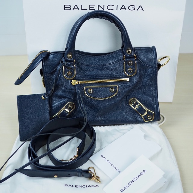กระเป๋า Balenciaga mini city มุดทอง ปี 2016 สี Navy สวยสุดๆ99%
