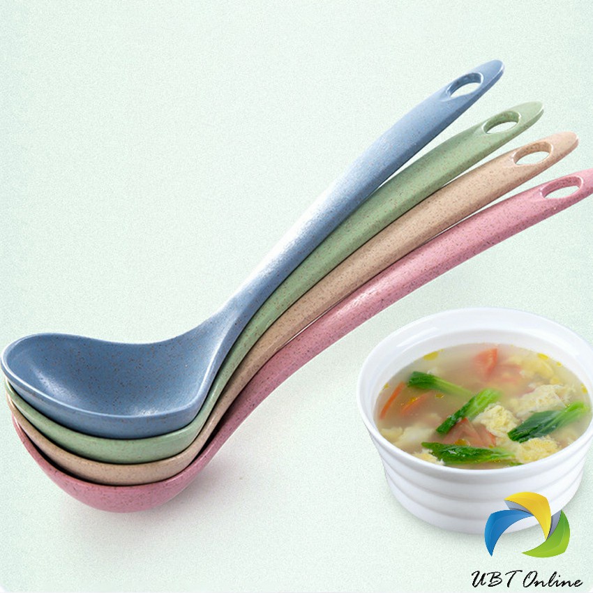 UBT ช้อนซุปทำจากฟางข้าวสาลี กระบวยตักอาหาร กระบวยซุป พลาสติก Plastic soup spoon with long handle ราคา ถูกที่สุด ดีลบีเคเค
