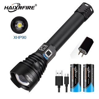 Haixnfire H34 ไฟฉาย LED XHP90 ซูมได้ 18650 26650 กันน้ํา ชาร์จแบตเตอรี่