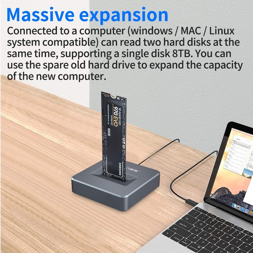 อะแดปเตอร์ Acasis NVME/SATA เป็น USB, ไม่มีโคลนสายเคเบิล, ชิปสะพาน USB 3.1 Gen 2 ประสิทธิภาพสูง, ใช้เป็น SSD แบบพกพา, USB to M2 SSD Key M, รองรับ Windows XP 7 8 10