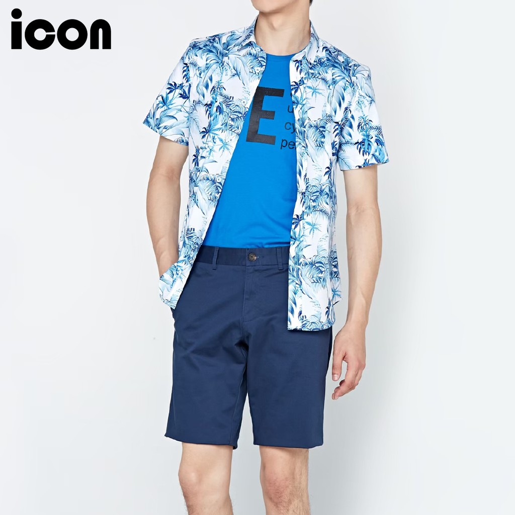icon (ไอคอน) เสื้อเชิ้ตผู้ชาย แขนสั้น ทรงสมาร์ท ผลิตจากผ้าคอตตอน พิมพ์ลายกราฟิก มีให้เลือก 2 ลาย - I