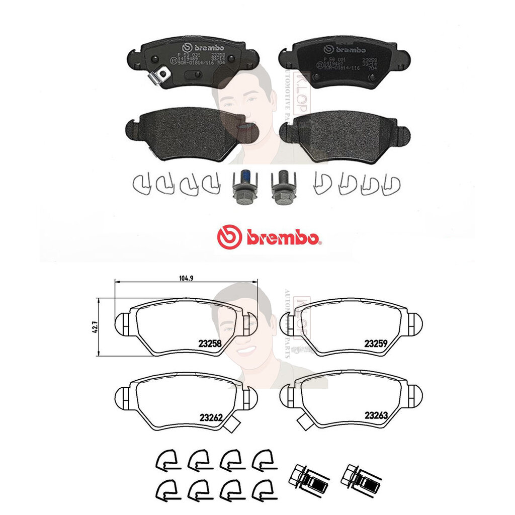 P59 031B ผ้าเบรก R (แท้ BREMBO รุ่น Black) Chevrolet ซาฟิร่า Zafira 1.8 2.2 ปี03->