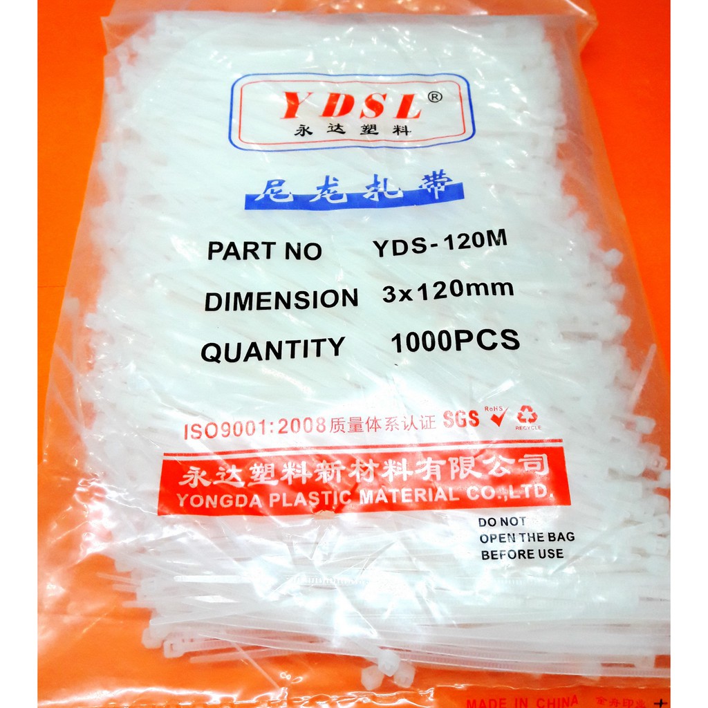 สายรัดเคเบิ้ลไทร์  cable tie  YDS-120M  3X120MM (สีขาว) 950PCS **ยาว 4.5 นิ้ว**