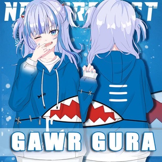 เสื้อกันหนาวแขนยาวลําลอง มีฮู้ด ทรงหลวม ลายการ์ตูนอนิเมะ Hololive Gawr Gura น่ารัก สําหรับผู้ชาย และผู้หญิง