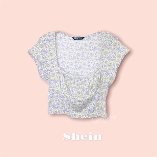 [New] Shein แท้💯 Top เสื้อทอป ครอป ลายดอกจิ๋วม่วง (สีขาวดอกม่วง)