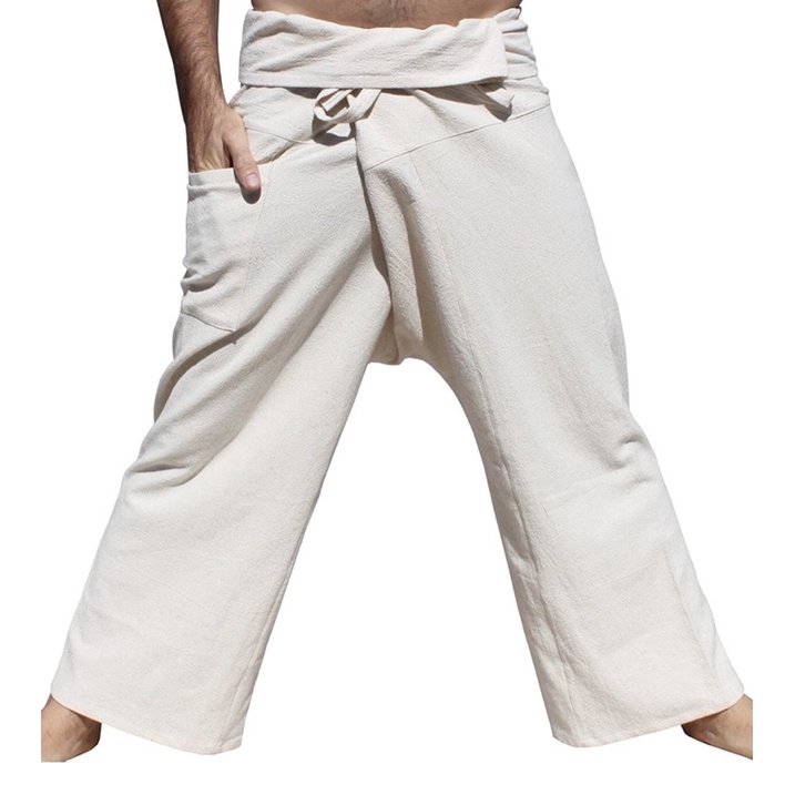 Thai Fisherman Pants Yoga Trousers, กางเกงเล สีขาว ขนาดฟรีไซส์