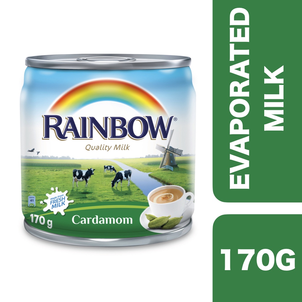 Rainbow Full Cream Evaporated Milk with Cardamom Flavour 170g ++ เรน