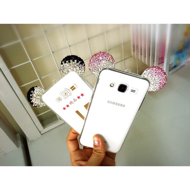 TPUใสนิ่ม หูมิกกี้ติดคริสตัล แถมสายห้อยคอ