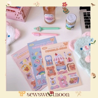 🌷sewsweetnoon🌷สติ๊กเกอร์ลายน้องหมี🐻milkjoy แผ่นใหญ่ขนาด 15*23 ซม