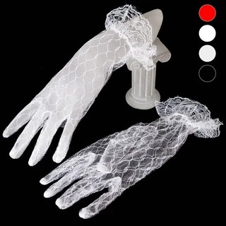 พร้อมส่ง!! ถุงมือลูกไม้สีขาวดำ ไซส์เด็กและผู้ใหญ่ ขายแพคละ1คู่-25CM