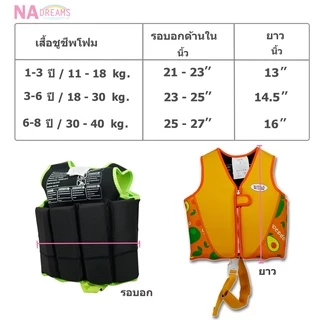 NA Dreams เสื้อชูชีพ สำหรับเด็ก 1-8 ปี Swim Vest ผ้าสังเคราะห์นีโอพรีน ปรับระดับได้ ชูชีพ