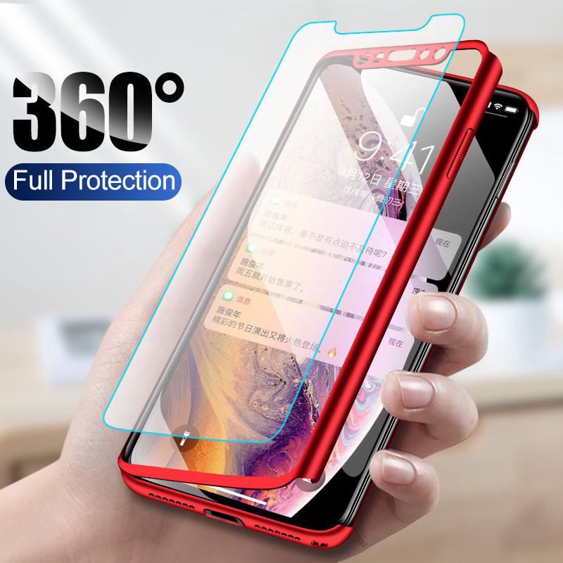 ✨ iPhone XS Max XR X 6 6S 7 8 Plus 5 5S SE 360° Full Cover Phone Case Free Screen Tempered Glass เคสโทรศัพท์มือถือ