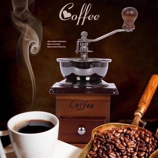 เครื่องบดเมล็ดกาแฟ เครื่องบดกาแฟ Coffee Grinder แบบมือหมุน สแตนเลส (กล่องไม้คลาสสิค) -Coffee เครื่องบดชนิดมือหมุน