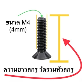 สกรูหัวจมเตเปอร์ เหล็กแข็ง M4 ทุกความยาว น็อตหัวฝัง สกรู